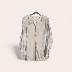 Chico's 2 Metallic Soft Gray Button-Down Shirt